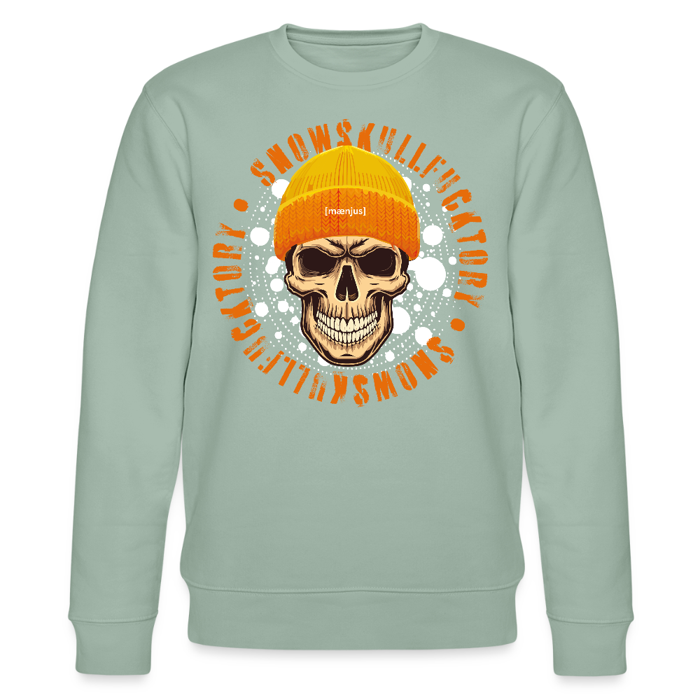 Unisex Bio-Sweatshirt mit SNOWSKULL FUCKTORY PRINT - Helles Graugrün