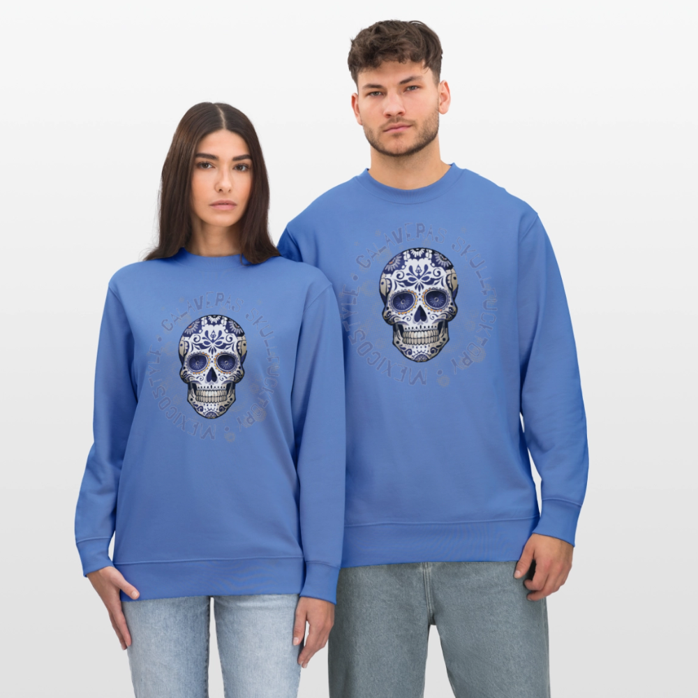 Unisex Bio-Sweatshirt mit CALAVERAS SKULL PRINT - Blau