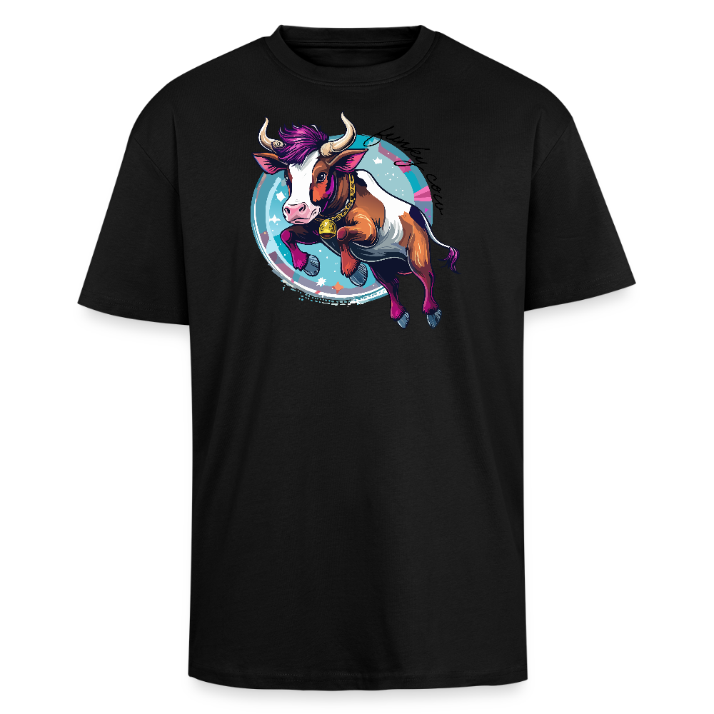 Heavy Oversize T-Shirt mit FUNKY COW PRINT - Schwarz