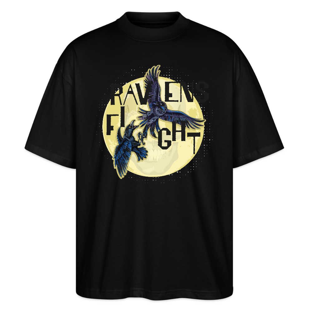 Oversized Unisex T-Shirt mit RAVENS FIGHT PRINT - Schwarz