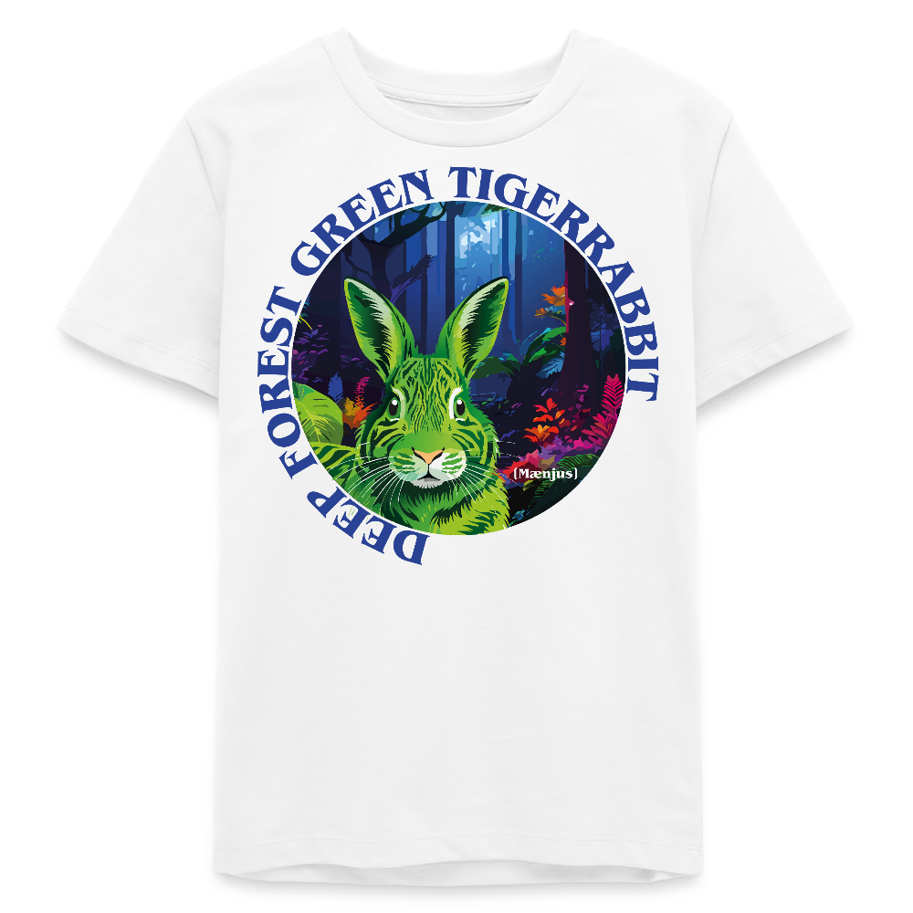 MNJS TEENS Bio T-Shirt mit DEEP FOREST GREEN TIGERRABBIT PRINT - Weiß