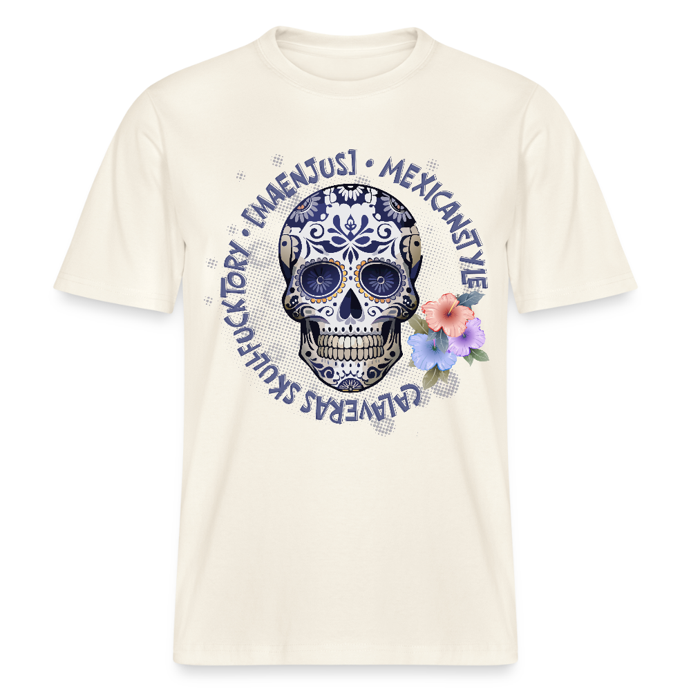 Relaxed Fit Unisex Bio-T-Shirt mit MAENJUS MEXICANSTYLE PRINT Vorderseite - Naturweiß