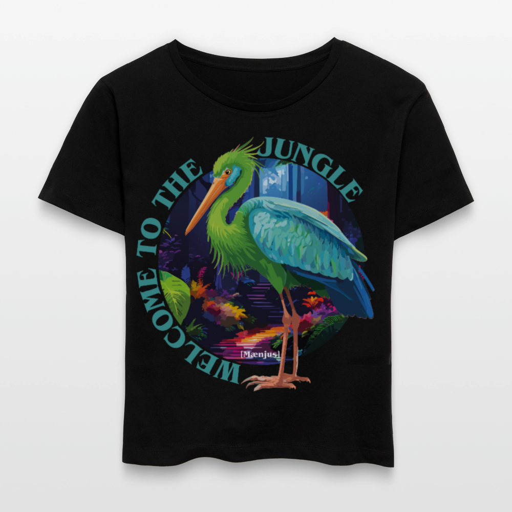 Frauen T-Shirt mit WELCOME TO THE JUNGLE PRINT Vorderseite - Schwarz