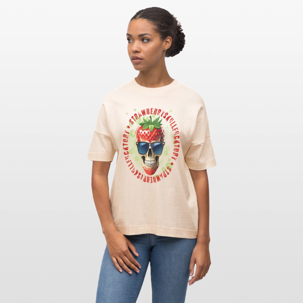 Oversized Unisex T-Shirt mit STRAWBERRY SKULL PRINT - Weißgrau