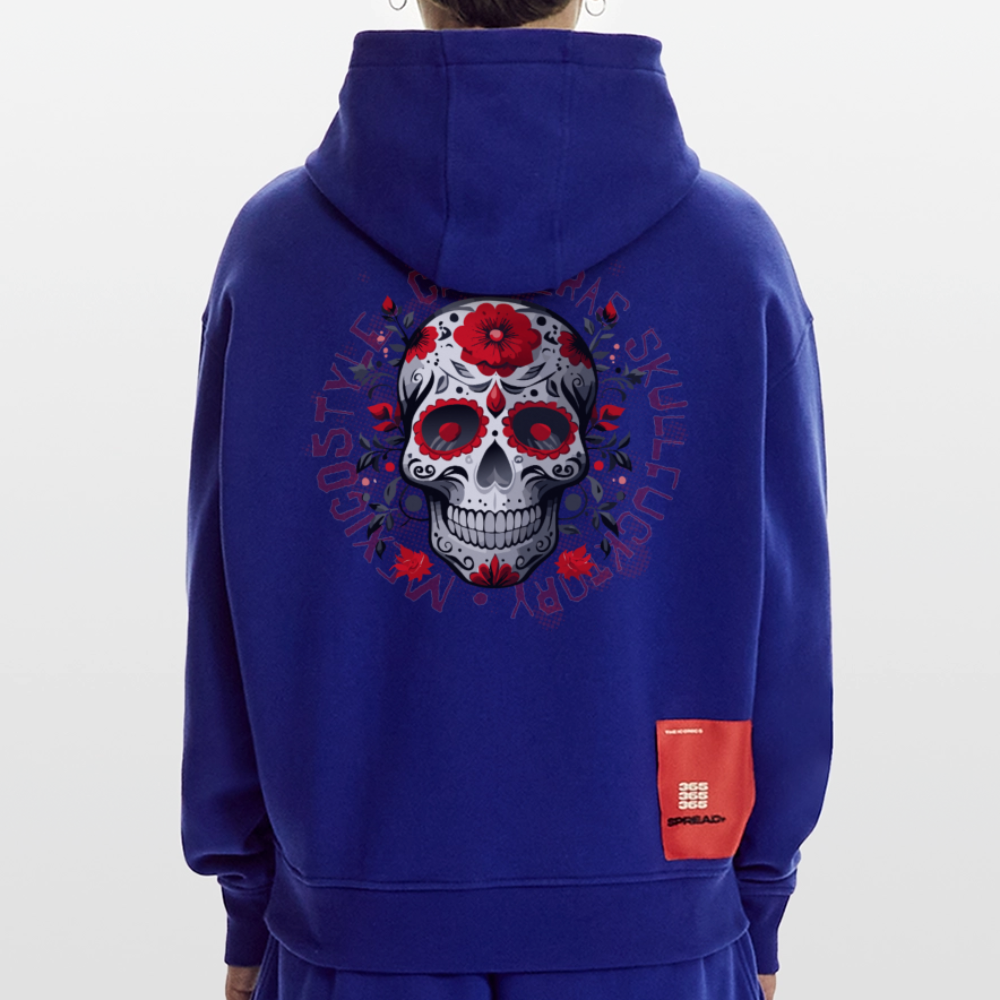 Heavyweight Oversized Organic Hoodie mit CALAVERAS SKULL PRINT - Iconic Blue