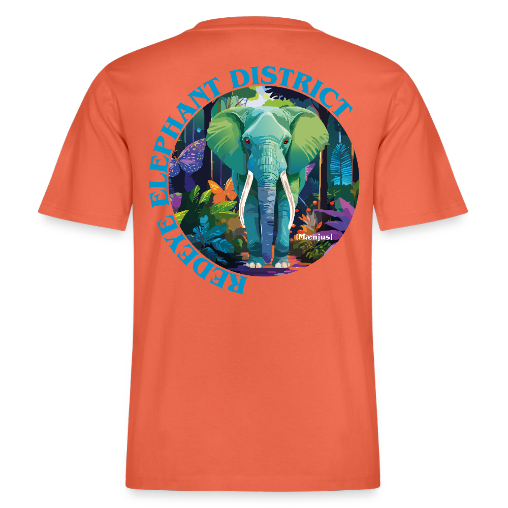 Relaxed Fit Unisex Bio-T-Shirt mit REDEYE ELEPHANT DISTRICT PRINT Vorder- und Rückseite - Hellrot