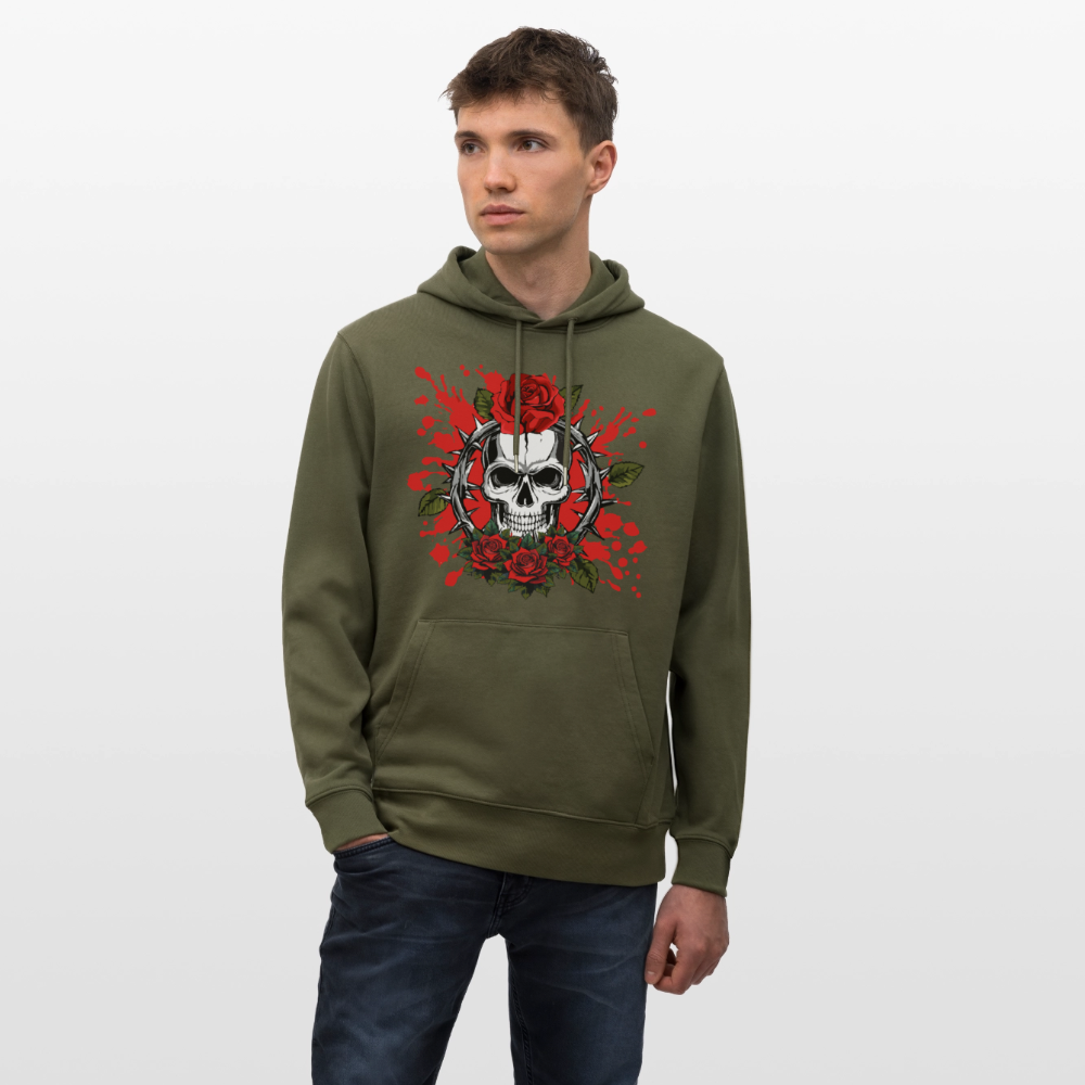 Unisex Hoodie mit ROSENSKULL PRINT - Khaki Grün