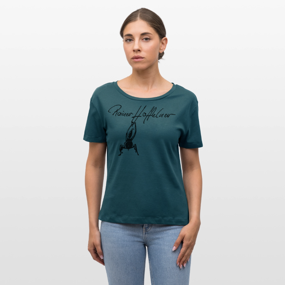 Frauen T-Shirt mit TUSCHEMÄNNCHEN PRINT - Dunkles Petrol