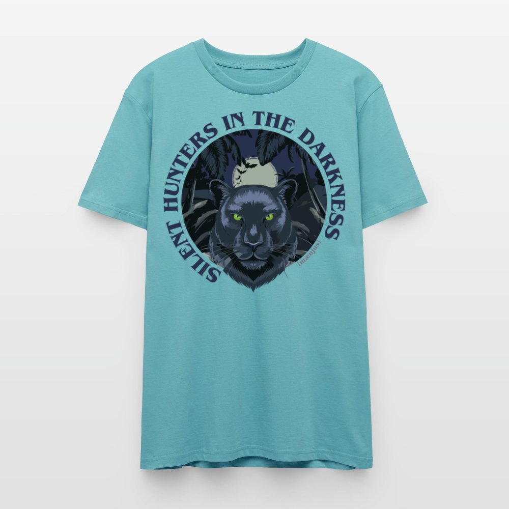 Unisex T-Shirt mit SILENT HUNTERS IN THE DARKNESS PRINT Vorderseite - Pastelltürkis