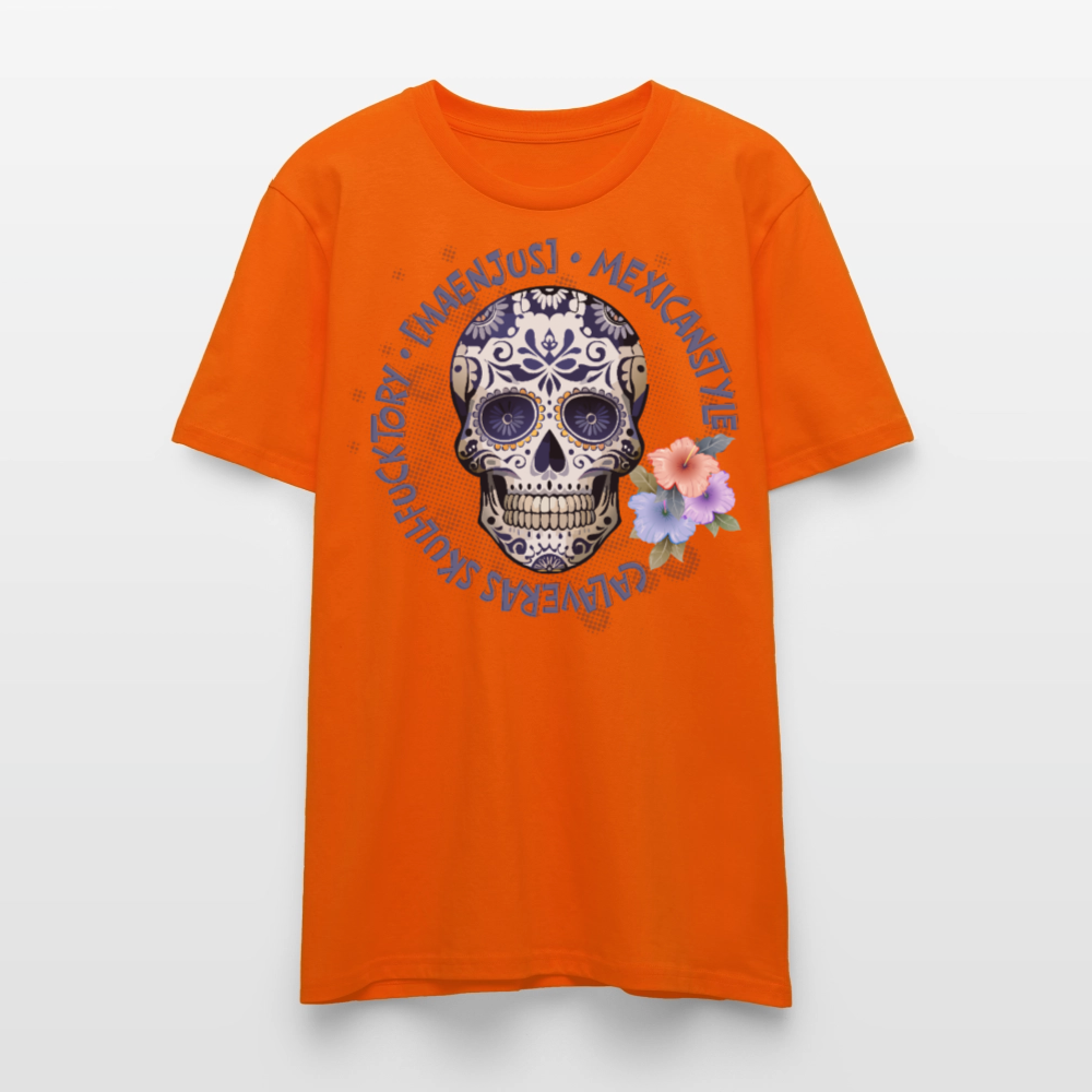 Unisex T-Shirt mit MAENJUS MEXICANSTYLE PRINT Vorderseite - Tieforange