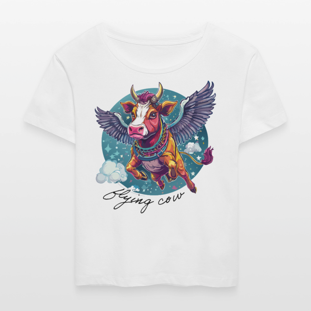 Frauen T-Shirt mit FLYING COW PRINT - Weiß