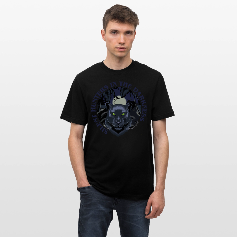 Relaxed Fit Unisex Bio-T-Shirt mit SILENT HUNTERS IN THE DARKNESS PRINT Vorderseite - Schwarz