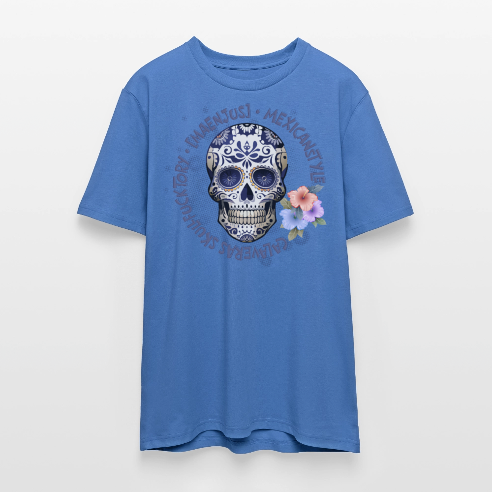 Unisex Bio-T-Shirt mit MAENJUS MEXICANSTYLE PRINT Vorderseite - Achtsames Blau