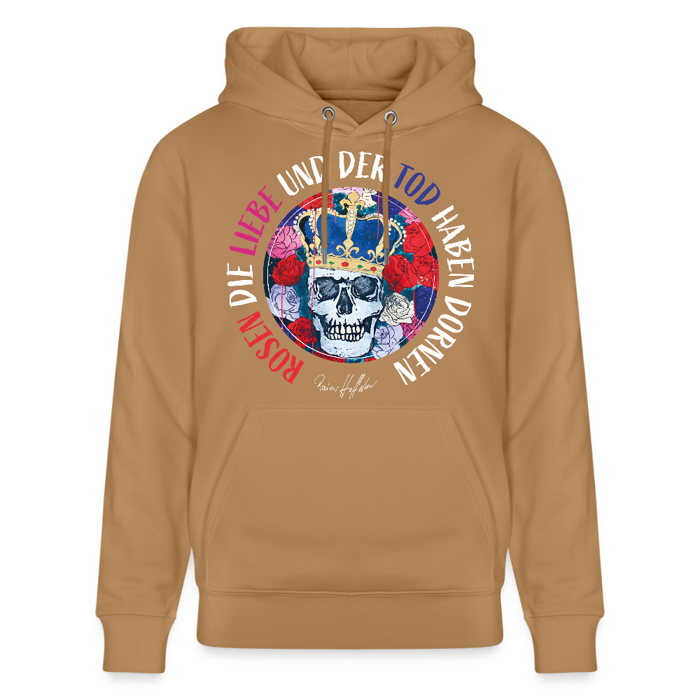 Unisex Hoodie mit ROSEN DIE LIEBE UND DER TOD HABEN DORNEN PRINT - Karamell