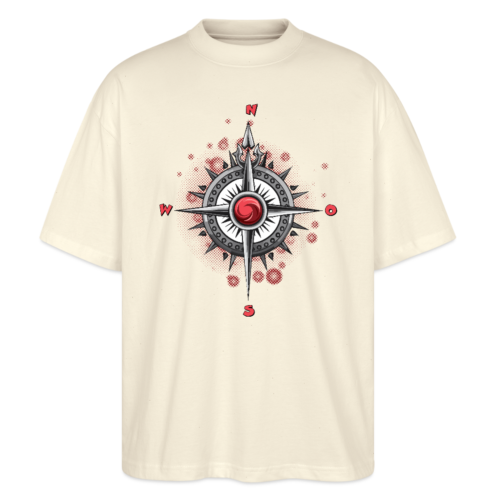 Oversized Unisex T-Shirt mit WINDROSE PRINT - Weißgrau