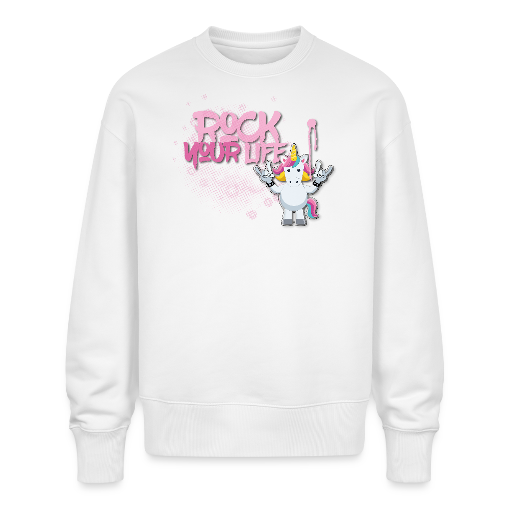 Unisex Oversize Pullover mit ROCK YOUR LIFE PRINT - Weiß