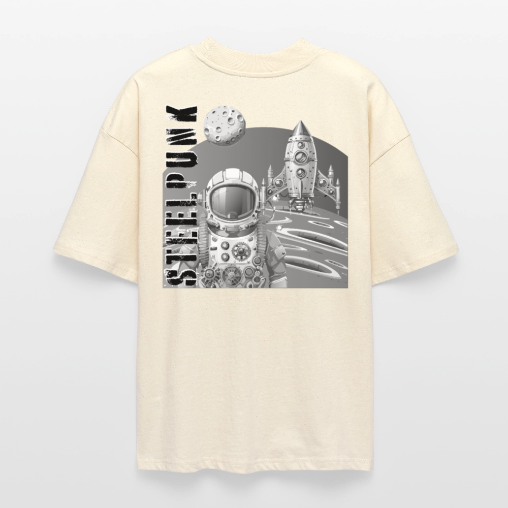 Oversized Unisex T-Shirt mit STEELPUNK PRINT Rückseite - Weißgrau