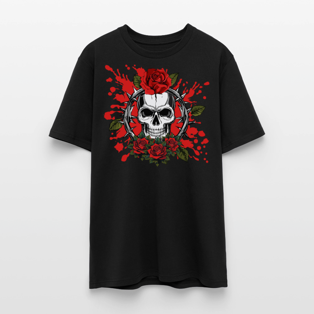 Unisex Bio-T-Shirt mit ROSEN SKULL PRINT Vorderseite - Schwarz