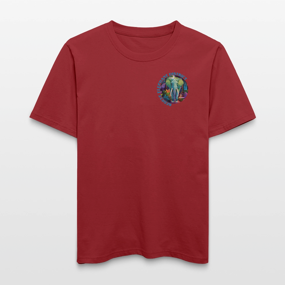 Relaxed Fit Unisex Bio-T-Shirt mit REDEYE ELEPHANT DISTRICT PRINT Vorder- und Rückseite - Erdrot