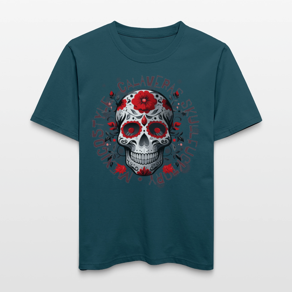 Relaxed Fit Unisex Bio-T-Shirt mit CALAVERS ROSEN PRINT Vorderseite - Dunkles Petrol
