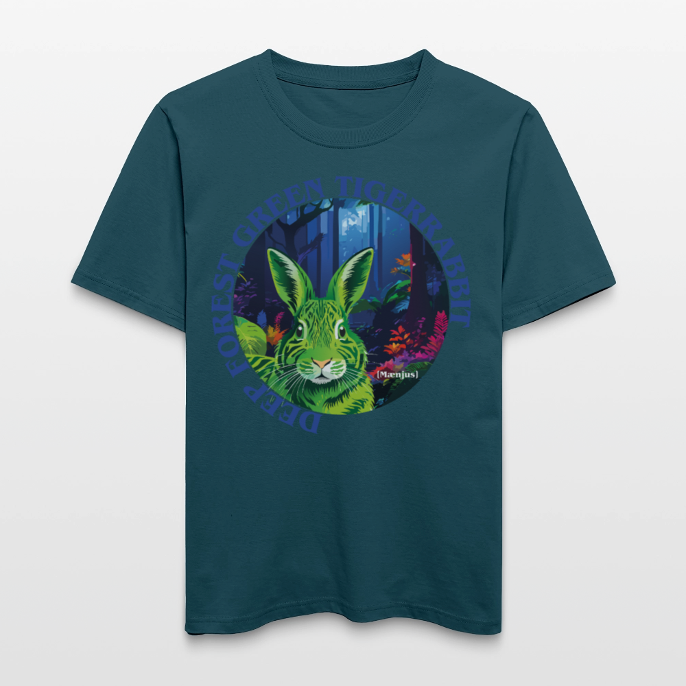 Relaxed Fit Unisex Bio-T-Shirt mit DEEP FOREST GREEN TIGERRABBIT PRINT Vorderseite - Dunkles Petrol