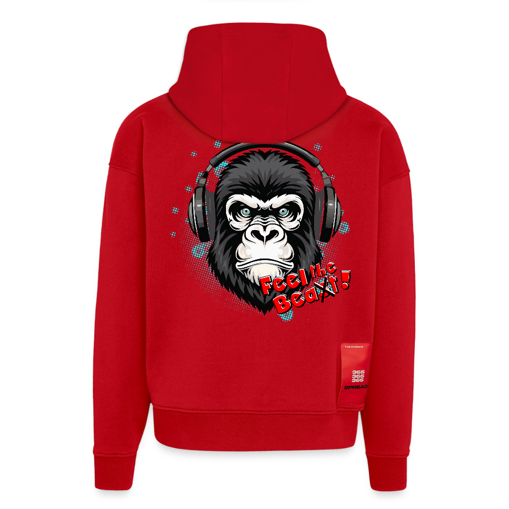 Heavyweight Oversized Organic Hoodie mit FEEL THE BEA(S)T PRINT - Rot