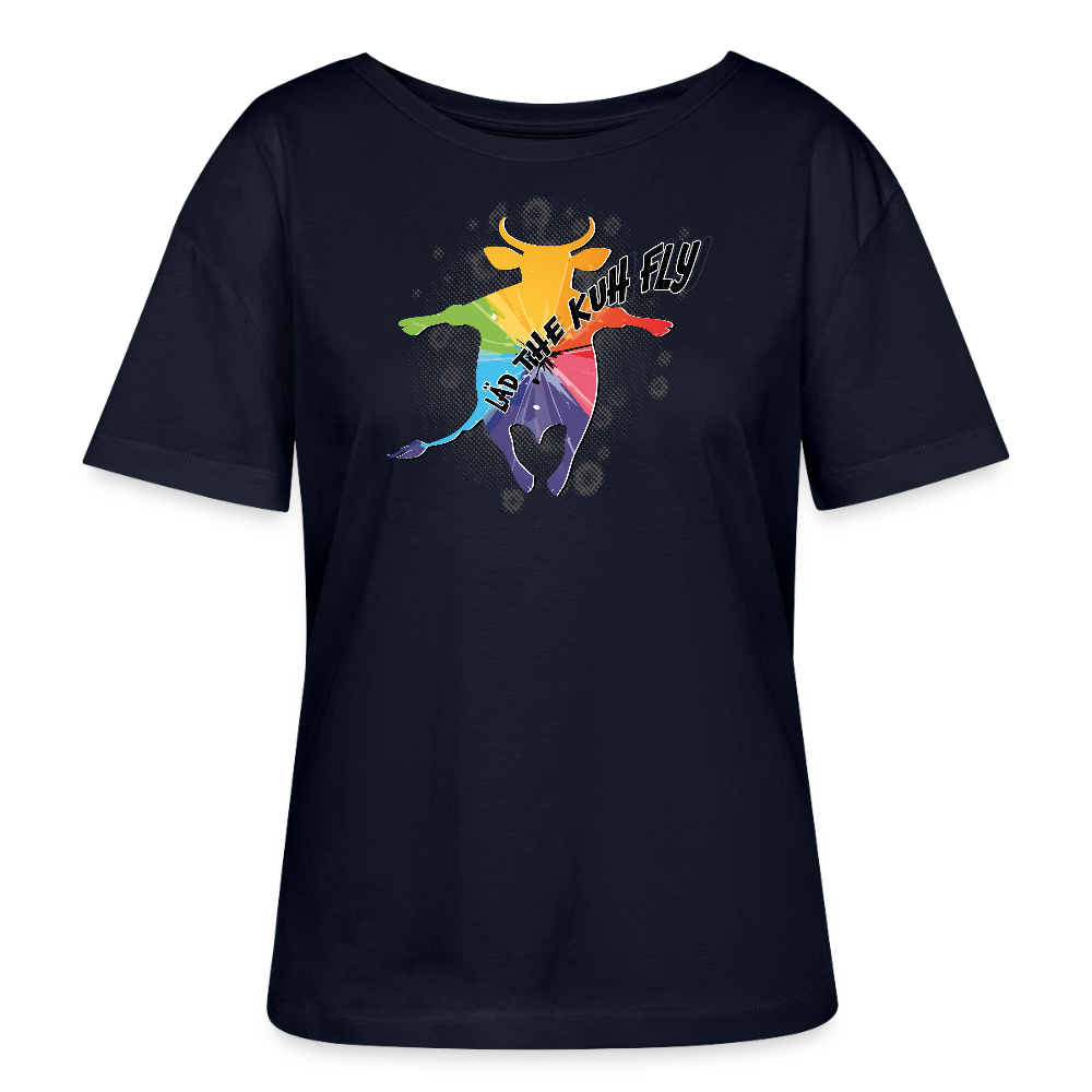 Frauen T-Shirt mit LÄD THE KUH FLY PRINT - Navy