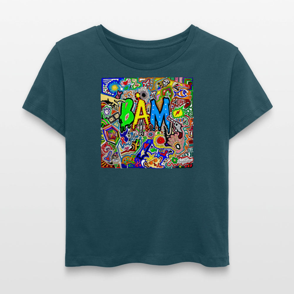 Relaxed Rundhals Frauen Bio-T-Shirt mit BÄM PRINT - Dunkles Petrol