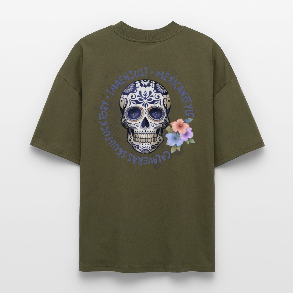 Oversized Unisex T-Shirt mit MAENJUS MEXICANSTYLE PRINT Vorder- und Rückseite - Khaki