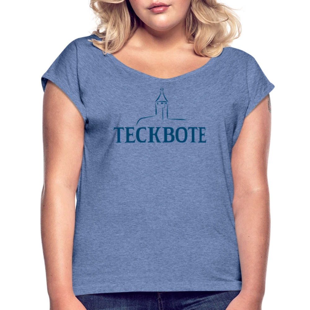Frauen T-Shirt mit gerollten Ärmeln mit TECKBOTE Print - Denim meliert