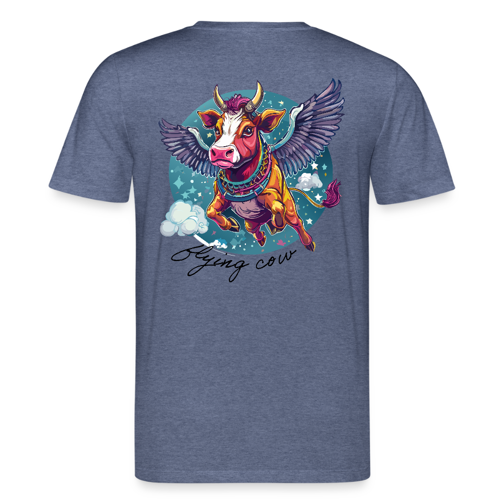 Unisex Bio-T-Shirt mit Flying Cow Print Rückseite - Dunkelblau meliert