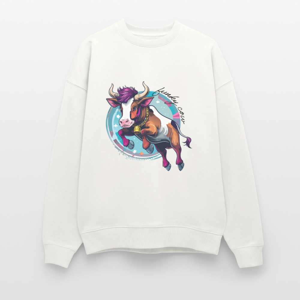 Unisex Oversize Pullover mit FUNKY COW PRINT - OFF WHITE