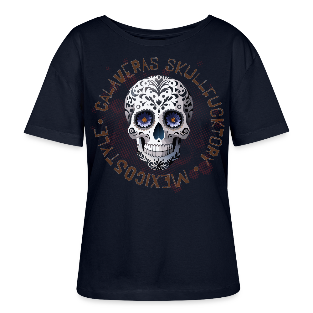 Frauen T-Shirt mit CALAVERAS SKULL PRINT - Navy