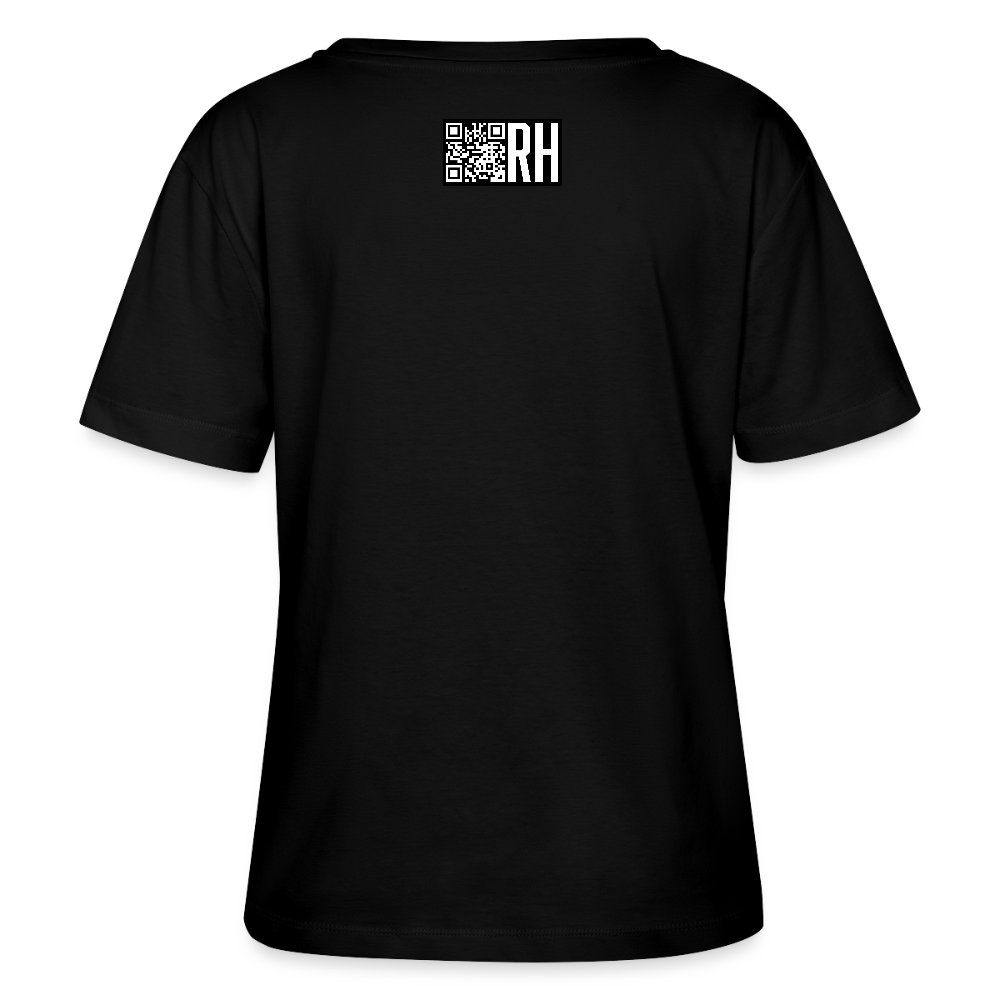 Relaxed Rundhals Frauen Bio-T-Shirt mit MAENJUS NETWORK FASHION PRINT - Schwarz