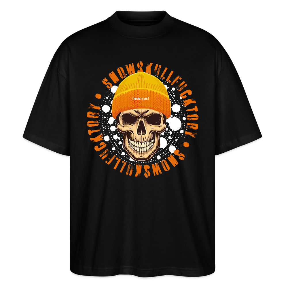Oversized Unisex Bio T-Shirt mit SNOWSKULL FUCKTORY PRINT - Schwarz