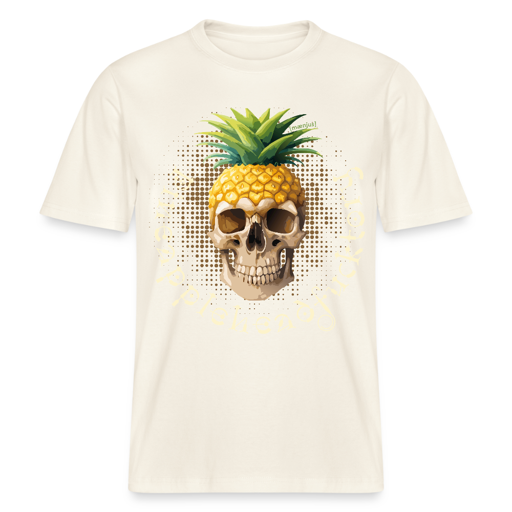 Relaxed Fit Unisex Bio-T-Shirt mit PINEAPPLE SKULL PRINT Vorderseite - Naturweiß