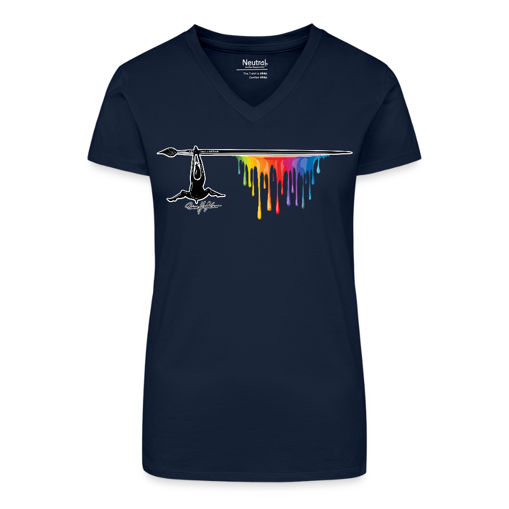 Bio Frauen T-Shirt mit V-Ausschnitt und MÄNNLE PRINT - Dunkelblau