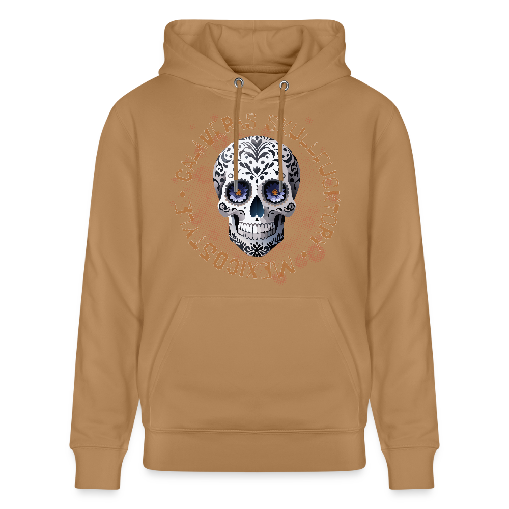 Unisex Hoodie mit CALAVERAS SKULL PRINT Vorderseite - Karamell