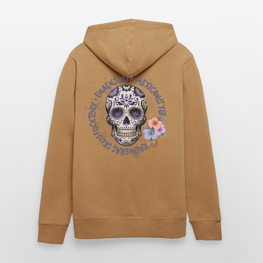 Unisex Hoodie mit MAENJUS MEXICANSTYLE PRINT Vorder- und Rückseite - Karamell