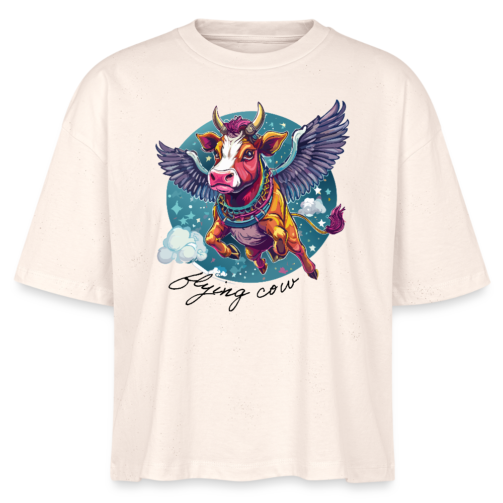 Frauen Boxy Bio-T-Shirt mit FLYING COW PRINT - Weißgrau