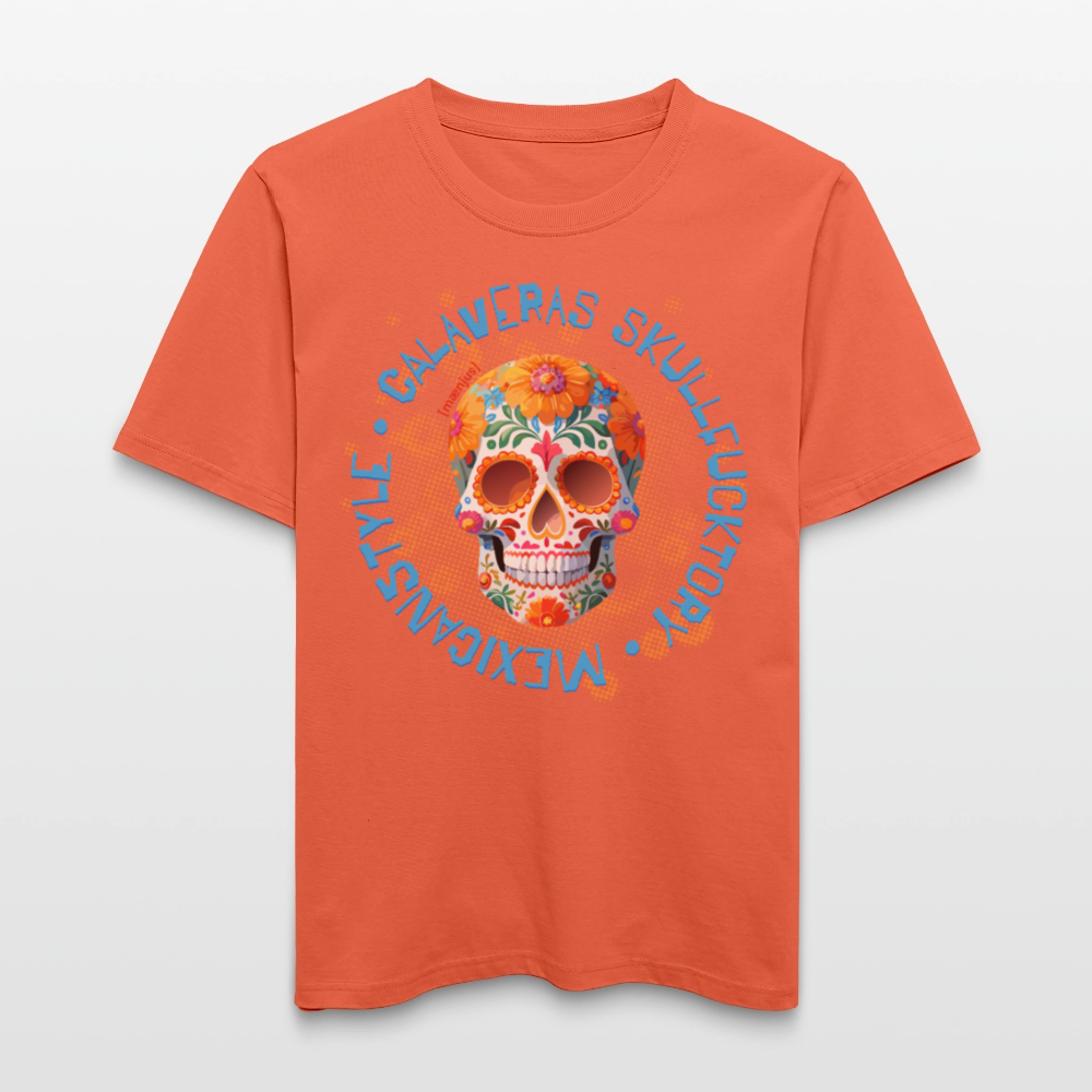 Relaxed Fit Unisex Bio-T-Shirt mit CALAVERAS MEXICANSTYLE PRINT Vorderseite - Hellrot