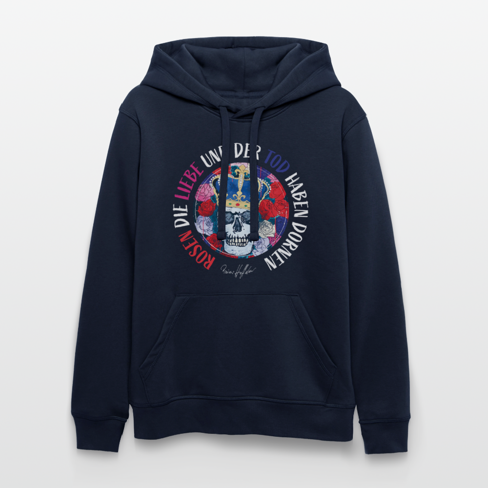 Oversized Unisex Hoodie mit ROSEN DIE LIEBE UND DER TOD HABEN DORNEN PRINT - French Navy
