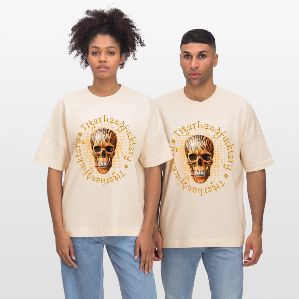 Oversized Unisex T-Shirt mit TIGERHEAD SKULL PRINT - Weißgrau