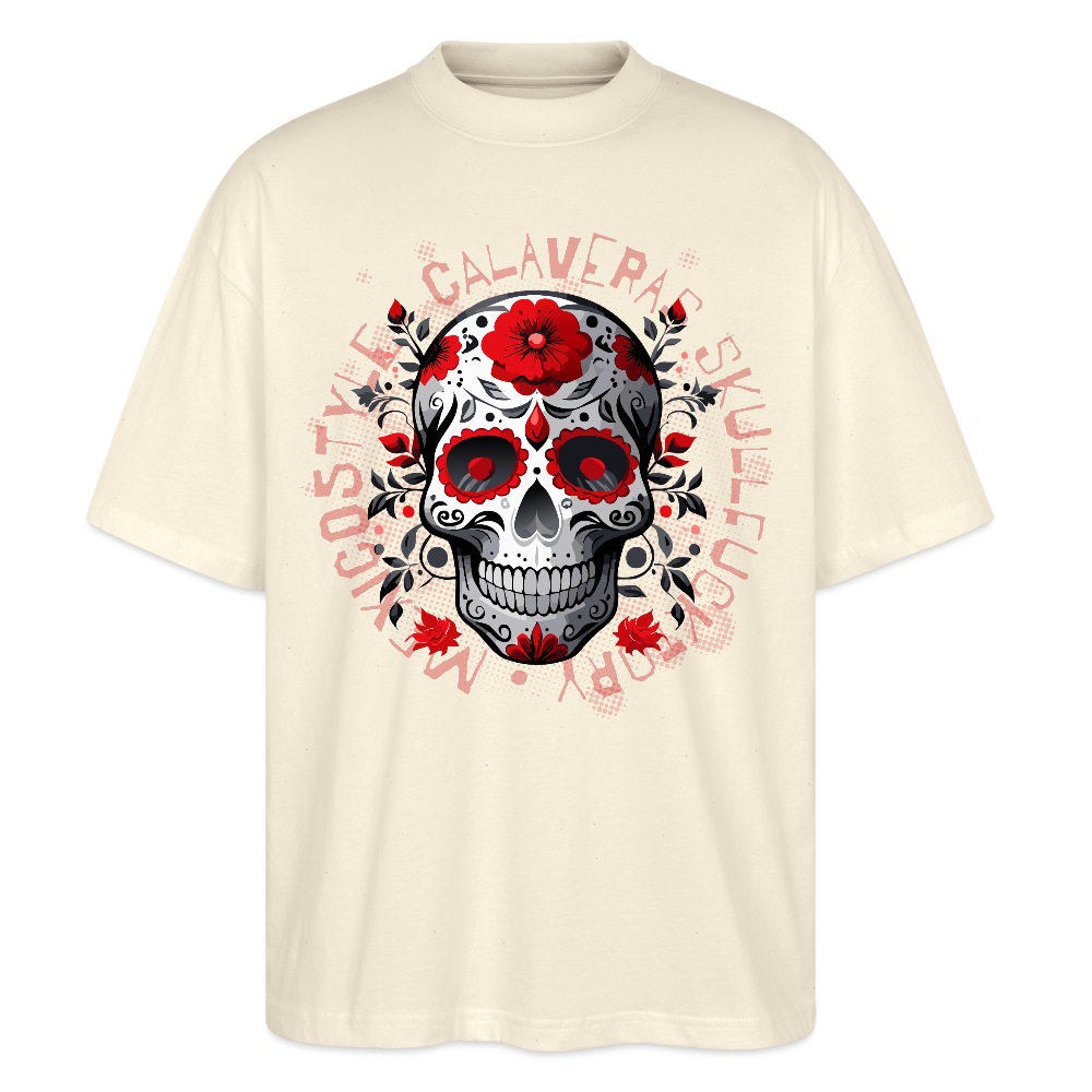 Oversized Unisex T-Shirt mit CALAVERAS SKULLPRINT - Weißgrau