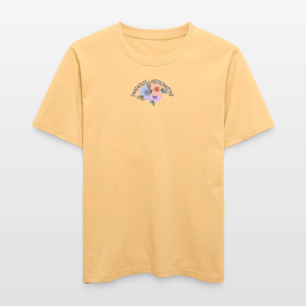 Relaxed Fit Unisex Bio-T-Shirt mit MAENJUS MEXICANSTYLE PRINT Vorder- und Rückseite - Hellgelb