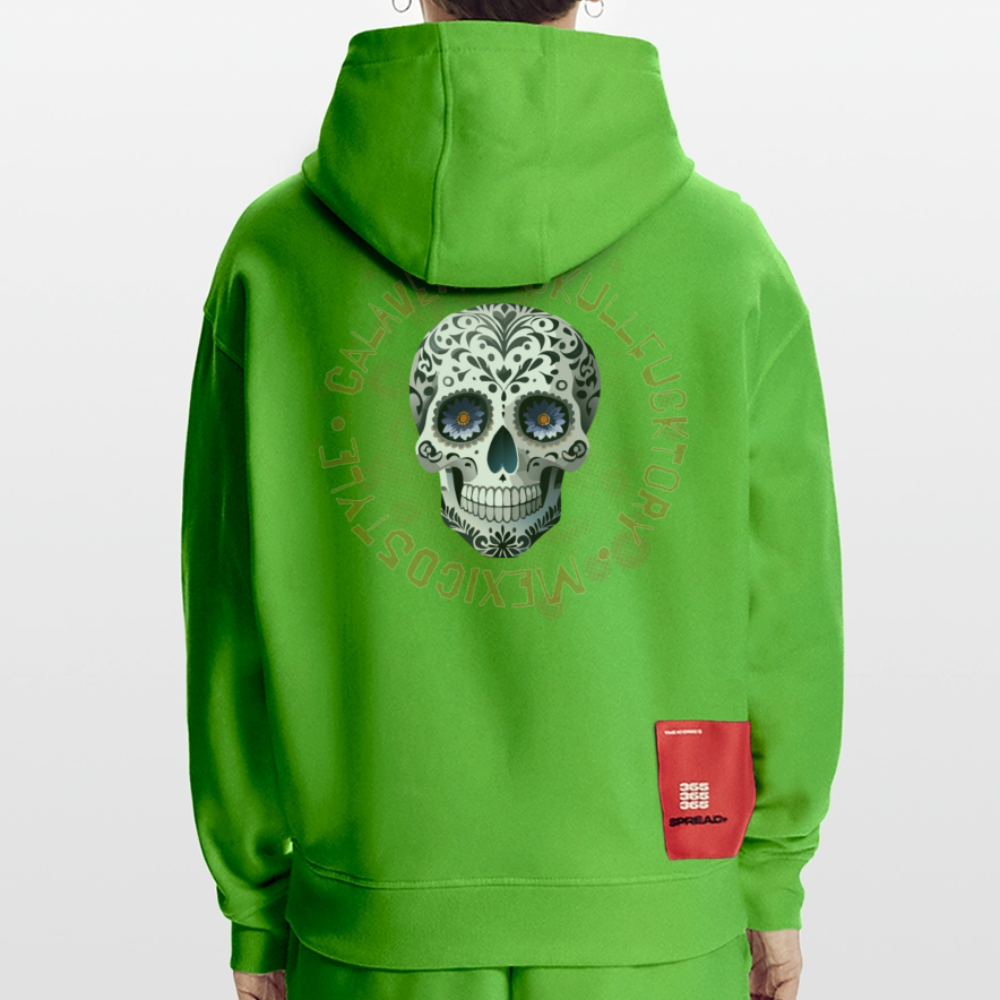 Heavyweight Oversized Organic Hoodie mit CALAVERAS SKULL PRINT - Apple Neon