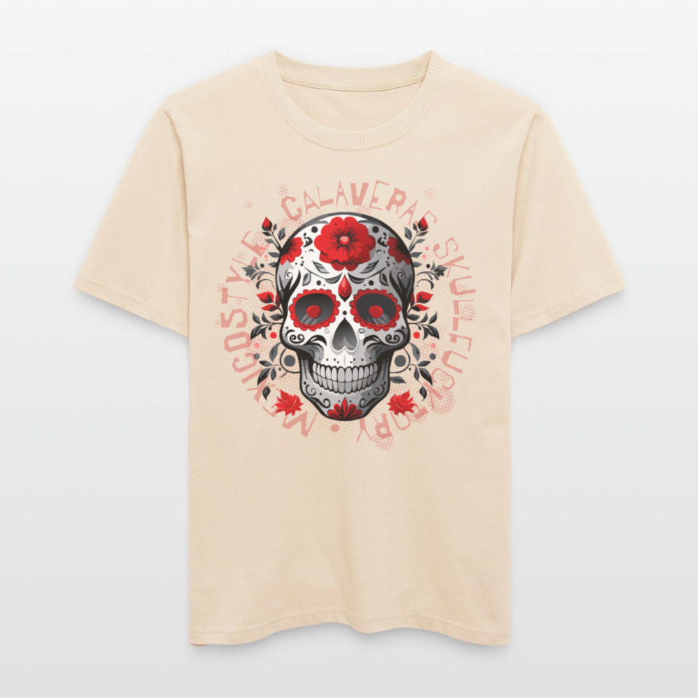 Relaxed Fit Unisex Bio-T-Shirt mit CALAVERS ROSEN PRINT Vorderseite - Weißgrau