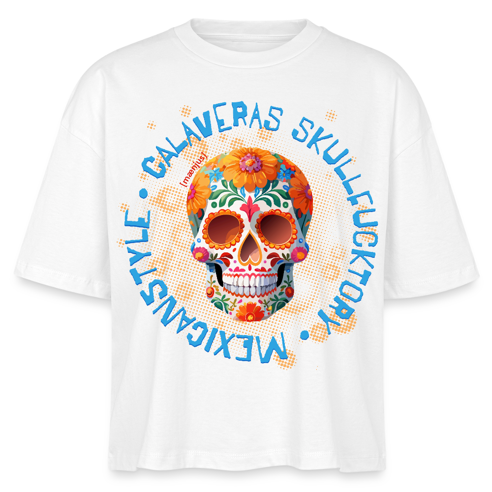 Frauen Boxy Bio-T-Shirt mit CALAVERAS SKULL PRINT - Weiß