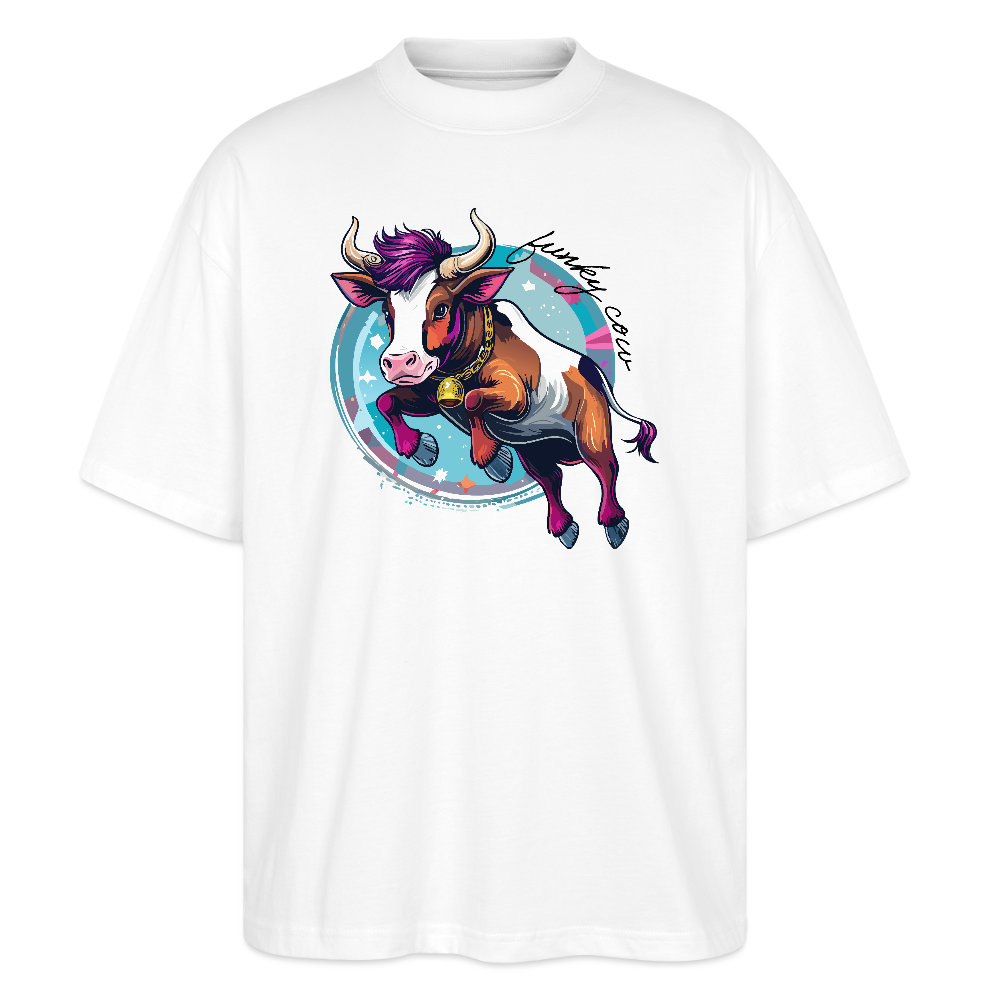 Oversized Unisex T-Shirt mit FUNKY COW PRINT - Weiß
