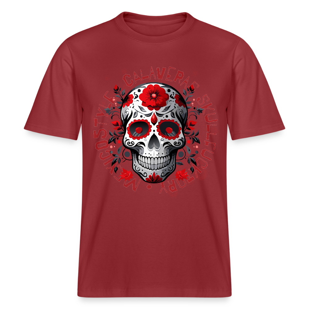 Relaxed Fit Unisex Bio-T-Shirt mit CALAVERS ROSEN PRINT Vorderseite - Erdrot
